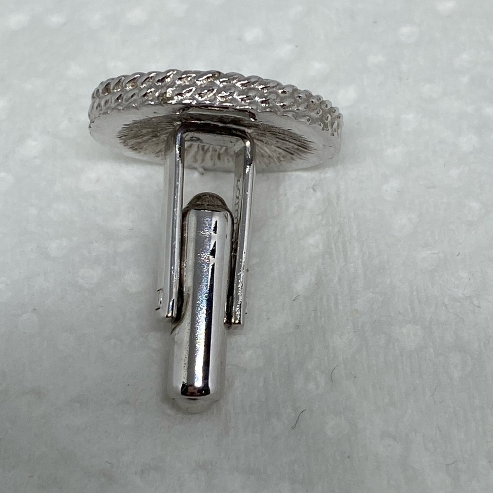 TEXTURED round cufflinks set silver toned classic - Picture 5 of 6